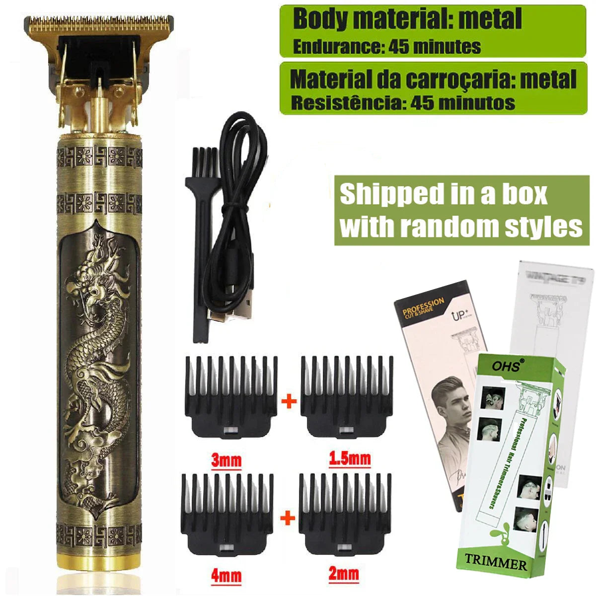 Máquina de Cortar Cabelo T9 — Aparador para Barba e Cabelo, Acabamento 0mm, Aparador Corporal Masculino, Máquina de Corte Elétrica Estilo Barber Shaver