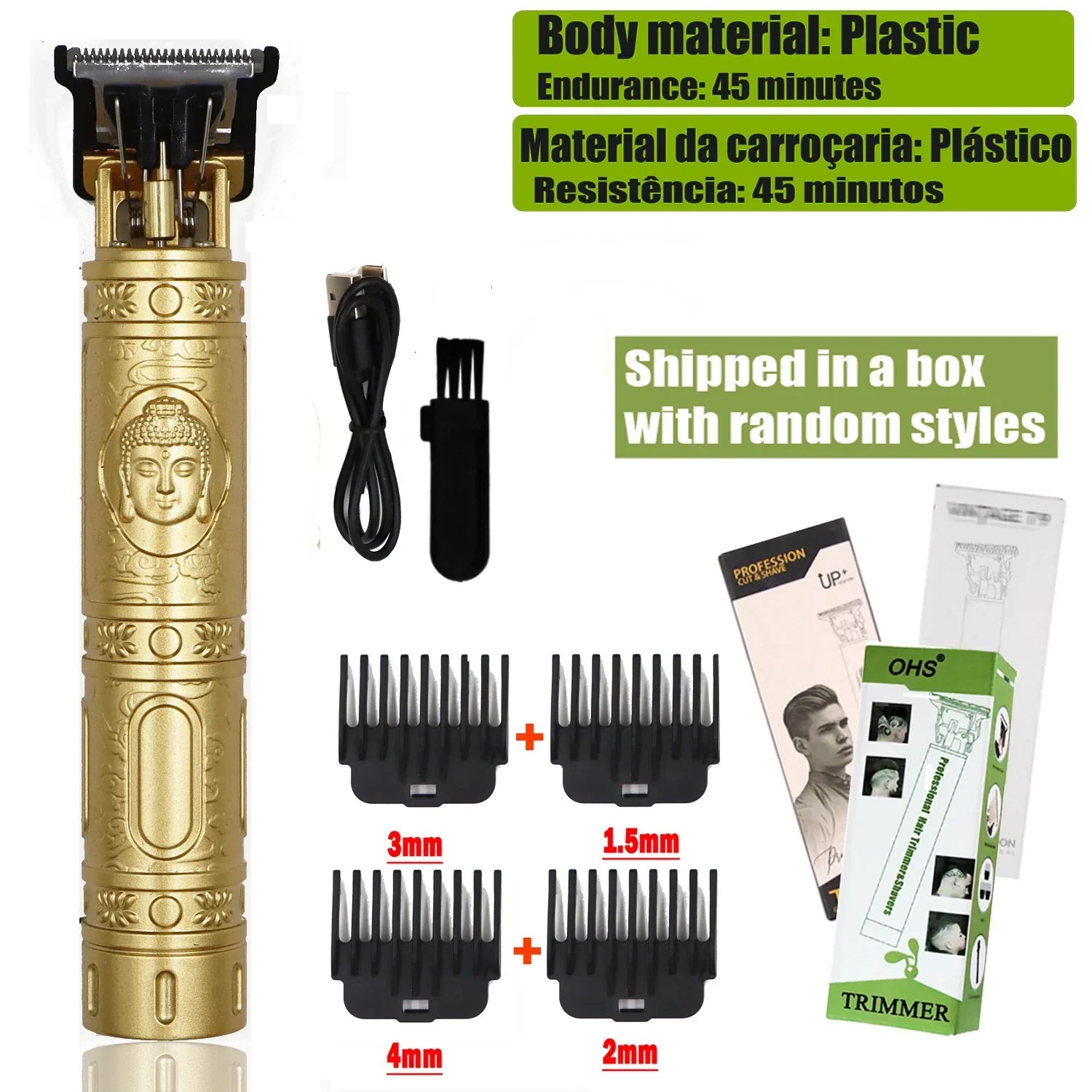 Máquina de Cortar Cabelo T9 — Aparador para Barba e Cabelo, Acabamento 0mm, Aparador Corporal Masculino, Máquina de Corte Elétrica Estilo Barber Shaver