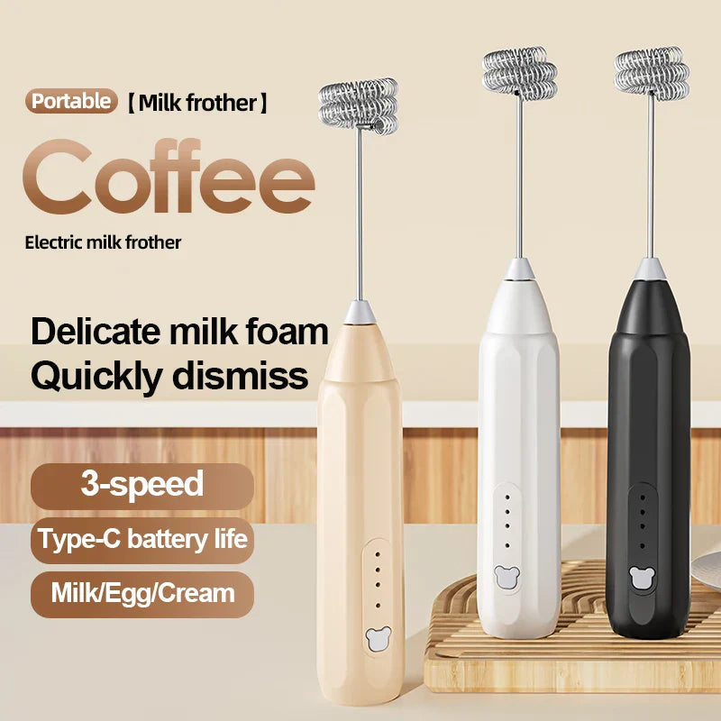 Mini Espumador de Café — Recarregável via USB, 3 Velocidades, Mixer Elétrico para Café e Leite, Batedor Portátil, Misturador para Ovos e Ferramenta de Cozinha Quente