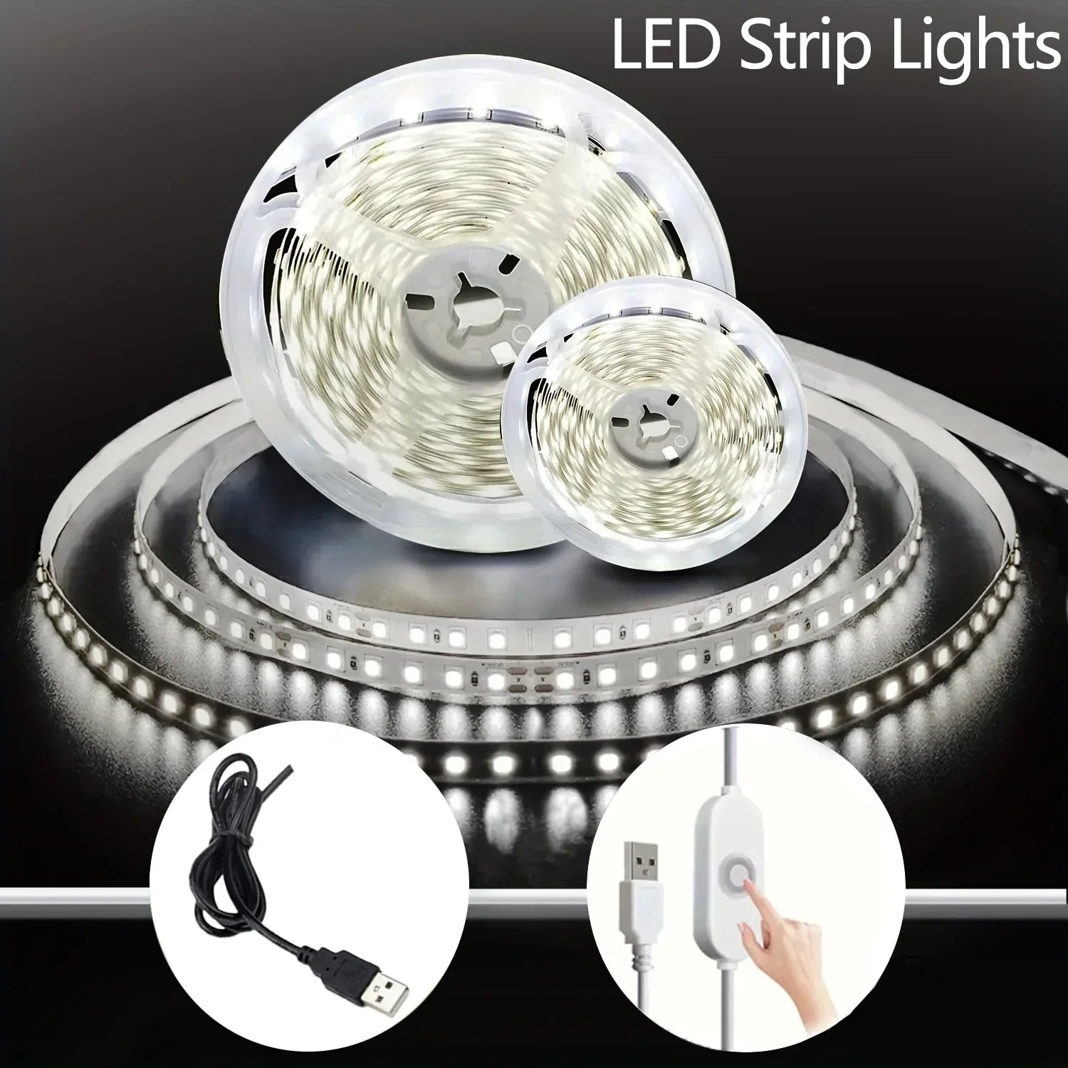 Fita LED 5V 2835 — Adesiva, Recortável, Luz Branca/Branco Quente, Fita Flexível para Iluminação de TV, Armários e Decoração de Casa