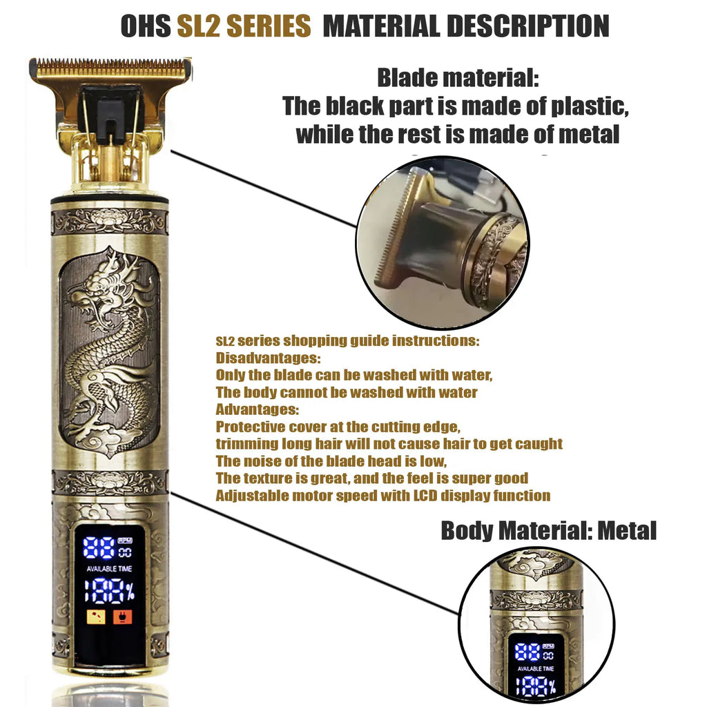 Máquina de Cortar Cabelo T9 — Aparador para Barba e Cabelo, Acabamento 0mm, Aparador Corporal Masculino, Máquina de Corte Elétrica Estilo Barber Shaver