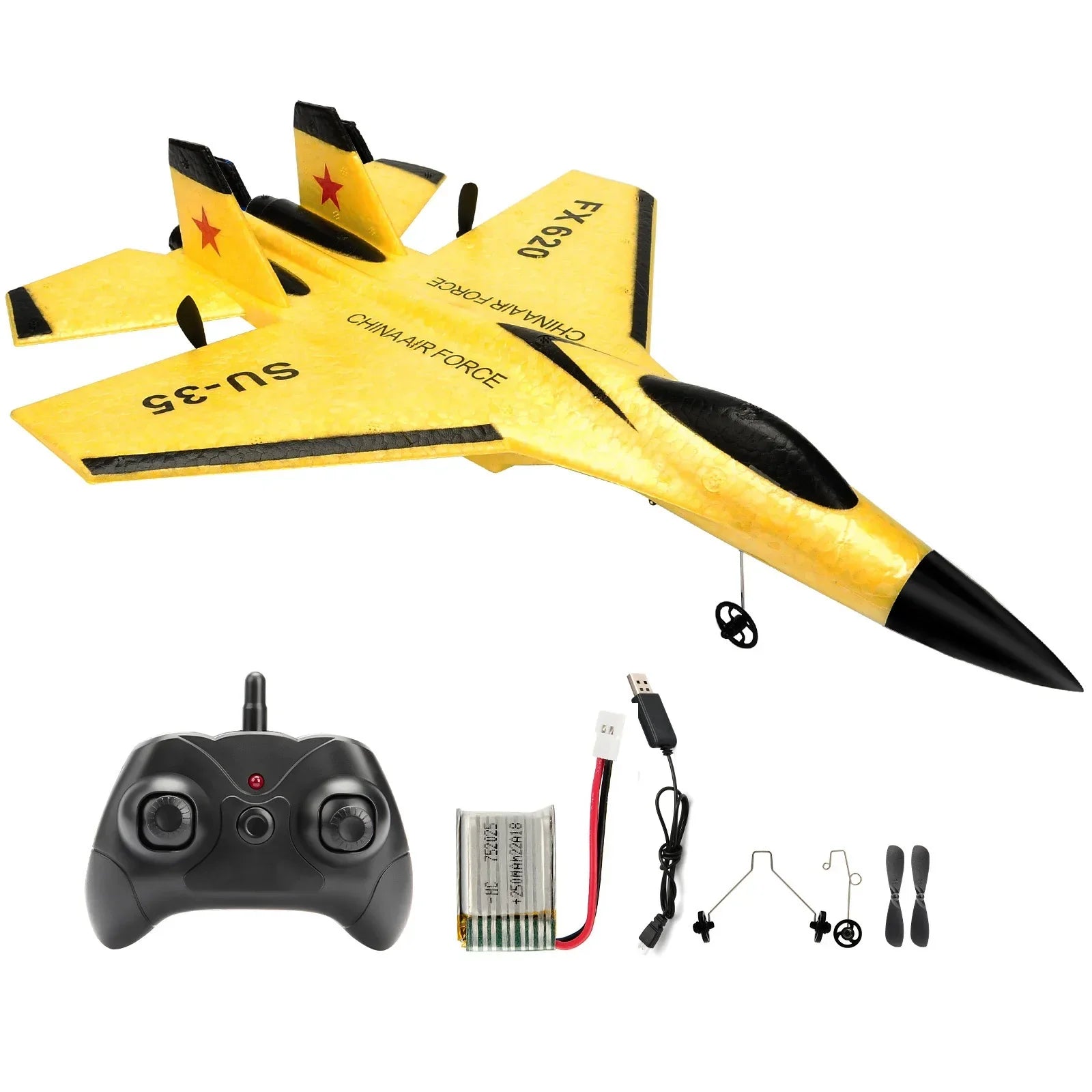 Avião RC SU35 FX620 FX820 — Modelo Planador Voador com Controle Remoto 2.4G, Luzes de LED, Aeronave de Espuma — Brinquedo Infantil / Presente para Crianças